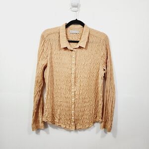 Everlane The Button Smock Top in Neutral Tan Button Front Stretch Womens Size 12